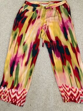 CAbi Multicolor Watercolor Stripe Wide-Leg Pants